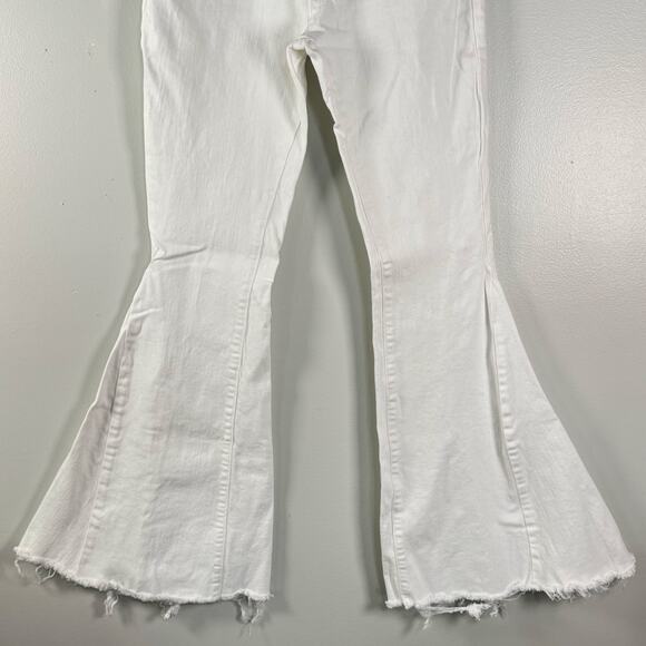 Wisteria Lane White Flared Bell Leg Raw Hem Denim Pants Mid Rise Retro Size M - Picture 12 of 12